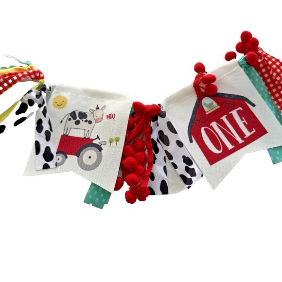 Farm Barnyard Animal Kids 1st Birthday Party High Chair Decorating Kit Banner - Picture 4 of 6